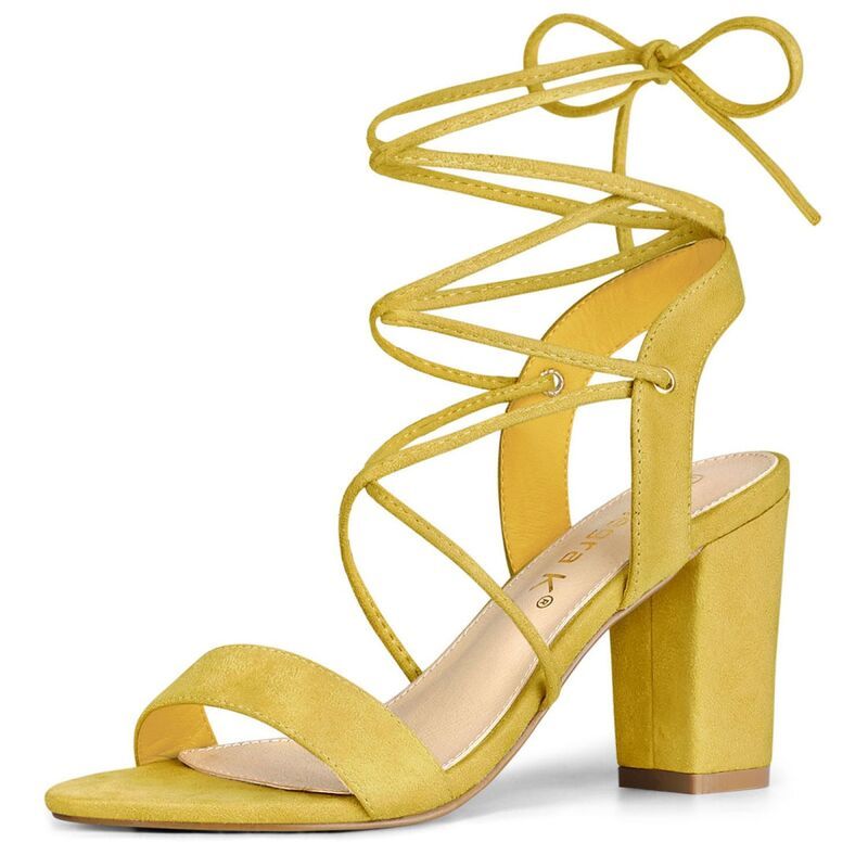 アレグラ ケー レディース シューズ パンプス サンダル レース ヒール ALLEGRA K Womens Lace Up Block Higheelsandals Yellow イエロー