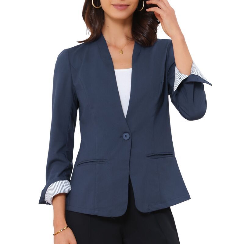 インスパイア シック レディース アウター ジャケット・ブルゾン Vネック ブレザー リネン INSPIRE CHIC Linen Blazer for Womens V Neck Single Bu