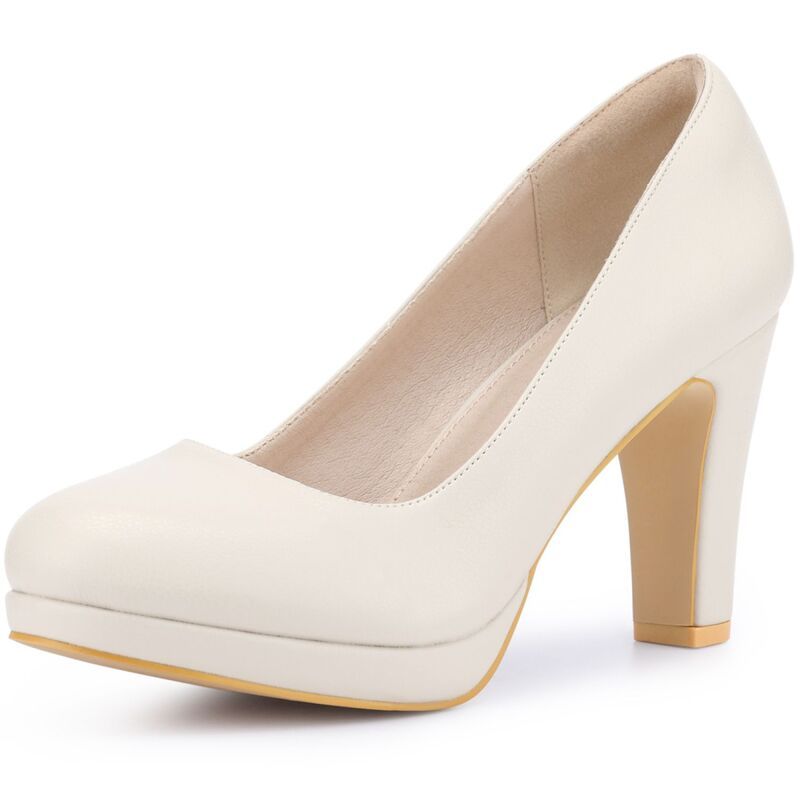 アレグラ ケー レディース シューズ パンプス プラットフォーム ヒール ALLEGRA K Womens Platform Round Toe Chunky Heel Pumps Cream クリー