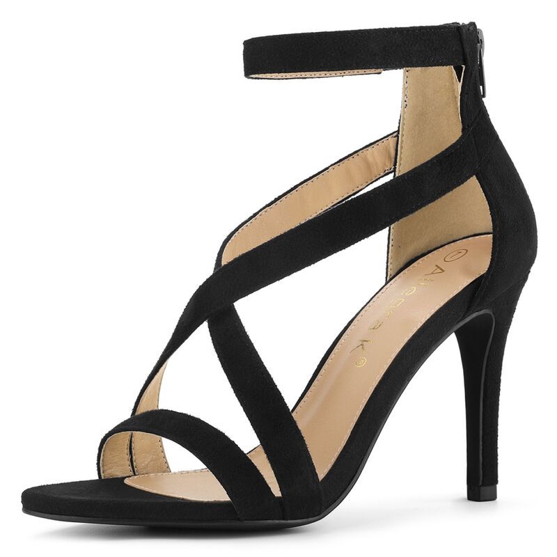 アレグラ ケー レディース シューズ パンプス サンダル アンクル ヒール ALLEGRA K Womens Zipper Ankle Strap Stiletto Heel Sandals Blac