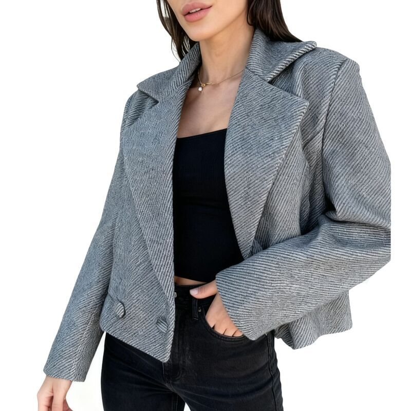 エリートスピリット レディース アウター ジャケット・ブルゾン クロップド ブレザー EliteSpirit Womens Cropped Blazer Double Breasted Oversiz
