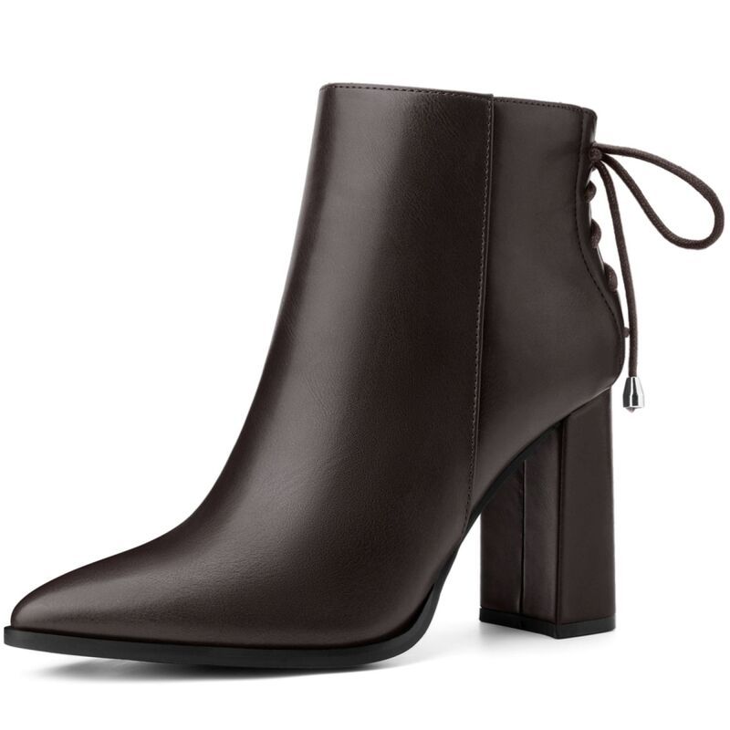 ブリスフルステップ レディース シューズ ブーツ・レインブーツ アンクル レース ヒール BLISSFUL STEPointed Toe Back Lace Up Chunky Heel Ankle
