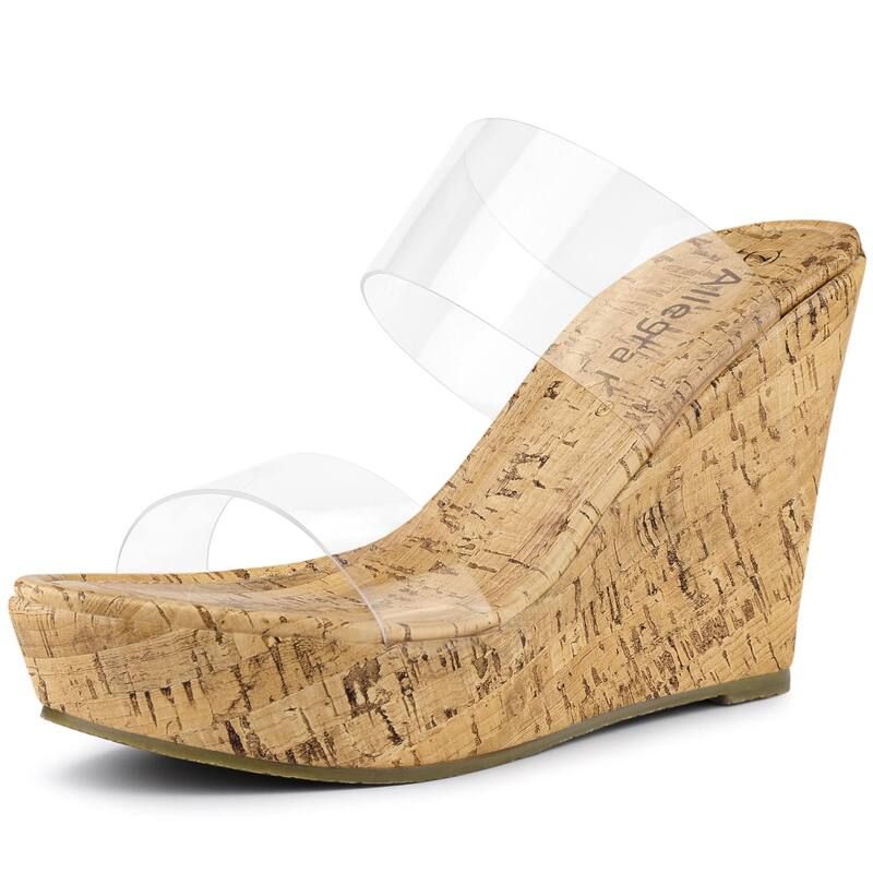 アレグラ ケー レディース シューズ サンダル プラットフォーム ヒール ALLEGRA K Womens Clear Platform Transparent Straps Wedge Colorf