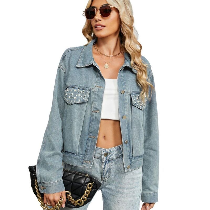 イエスファッション レディース アウター ジャケット・ブルゾン コート 刺繍 デニム ジーンズ Yesfashion Womens Denim Jacket Embroidered Pearls Be