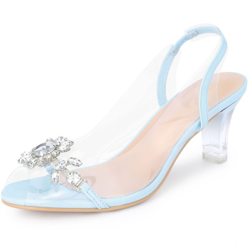 ブリスフルステップ レディース シューズ パンプス サンダル ヒール BLISSFUL STEPeep Toe Flowerhinestone Clear Chunky Heels Cinderell