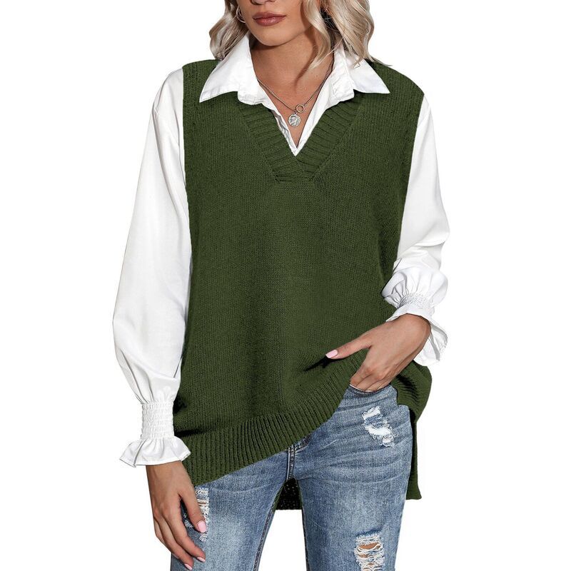 ジーグー レディース アウター ニット・セーター Vネック ベスト ノースリーブ Zeagoo Women Oversized V Necknit Sweater Vest Sleeveless Pu