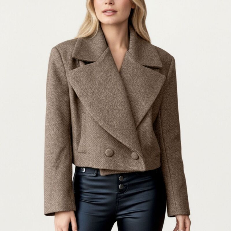 アンナカシ レディース アウター ジャケット・ブルゾン クロップド AnnaKaci Womens CroppedoubleBreasted Jacket with Oversized Lapel C