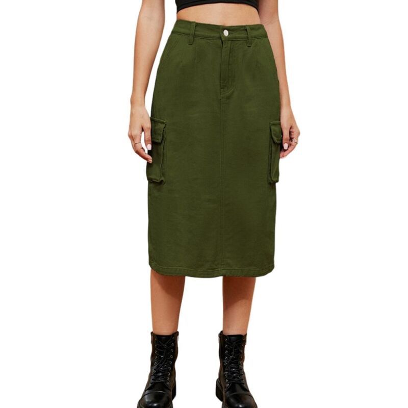 ジョイジョイ レディース ボトムスカート ミディ デニム JoyJoy Womens Denim Utility Midi Skirt Classic Multi Pocket Design Styl