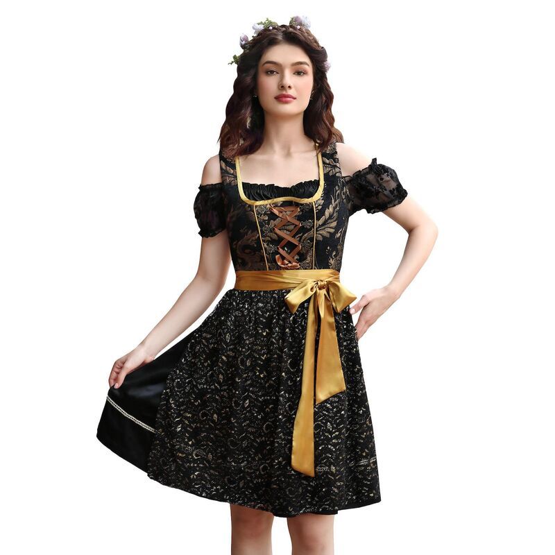 セオリア レディース トップス ワンピース ジャケット Seoria Womens Retro JacquardarkBeer Jacket Dress Black Gold ブラック