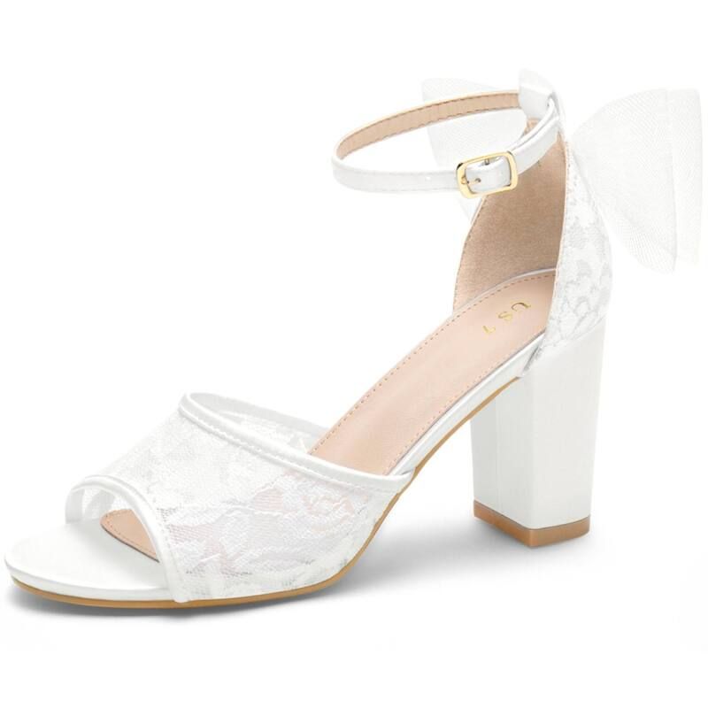 ブリスフルステップ レディース シューズ パンプス サンダル アンクル レース ヒール BLISSFUL STEP Lace Open Toe Bow Ankle Strap Block Heel S