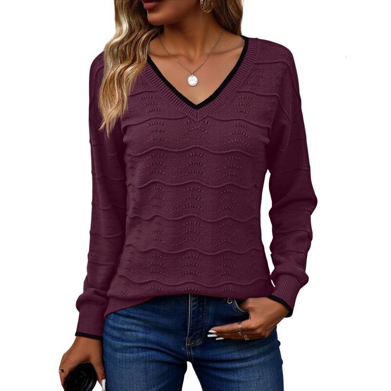 ジーグー レディース アウター ニット・セーター Vネック Zeagoo Womens Long Sleeve VNeck Crochet Pullover Sweater Loose Busines