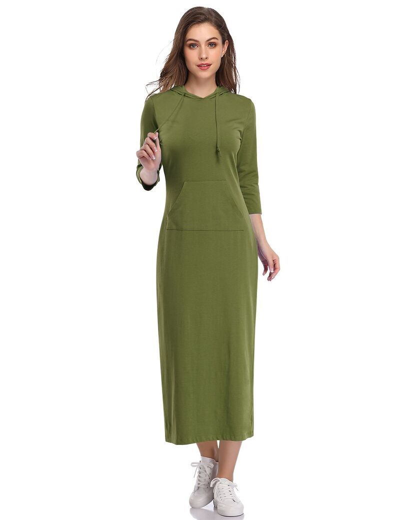 クリアラブ レディース トップス ワンピースウェット シャツ マキシ パーカー Clearlove Womens Casual 34 Sleeve Pocket Slim Pullover Maxi