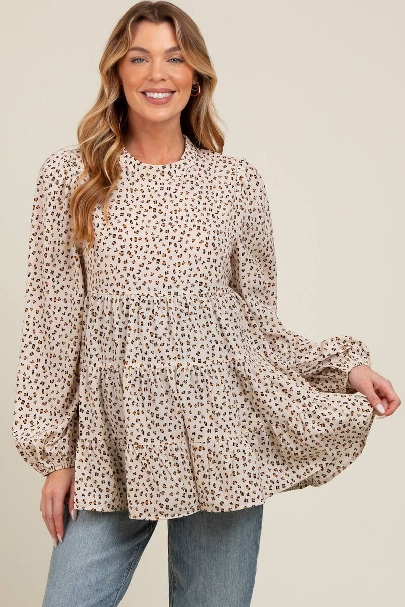 ピンクブラッシュ レディース トップス Tシャツ ティアード モックネック アニマル柄 プリント マタニティ PinkBlush Maternity Animal Print Mock Neck Ti