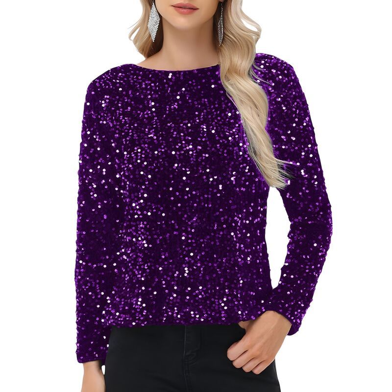 アンナカシ レディース トップス Tシャツ スパンコール ブラウス AnnaKaci Womensequin Tops Long Sleevening Party Concert Shirt Blou