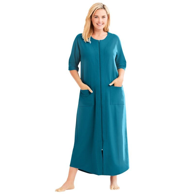 ドリームスアンドコー レディース アンダーウェア ナイトウェア プラスサイズ プチ パイル Dreams Co Plusize Petite Long French Terry ZipFront Ro