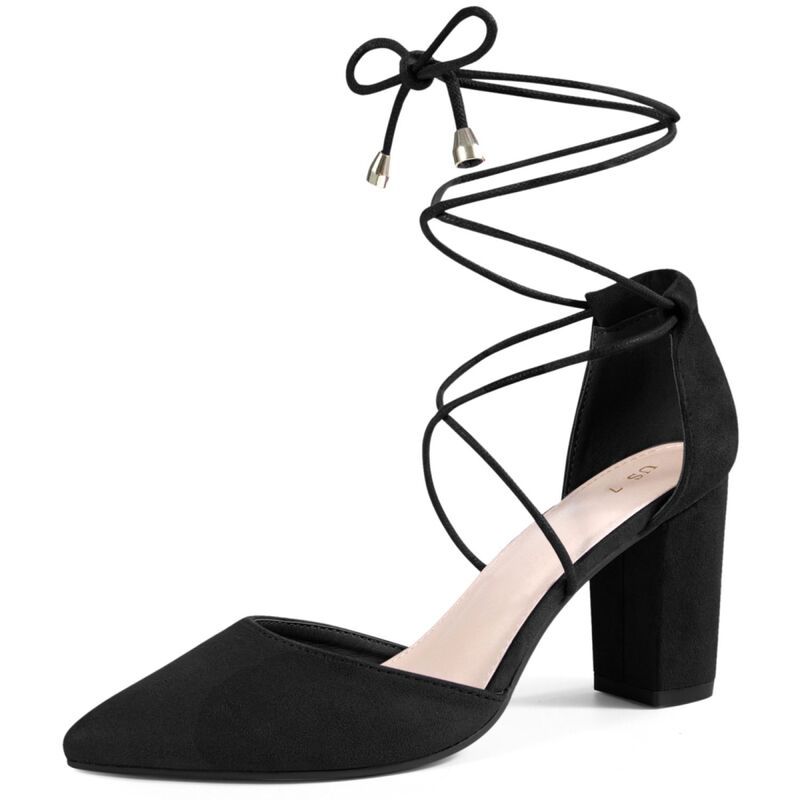ブリスフルステップ レディース シューズ パンプス サンダル レース ヒール BLISSFUL STEPointy Toe Lace Up Chunky Heeled Sandal Dress Pum