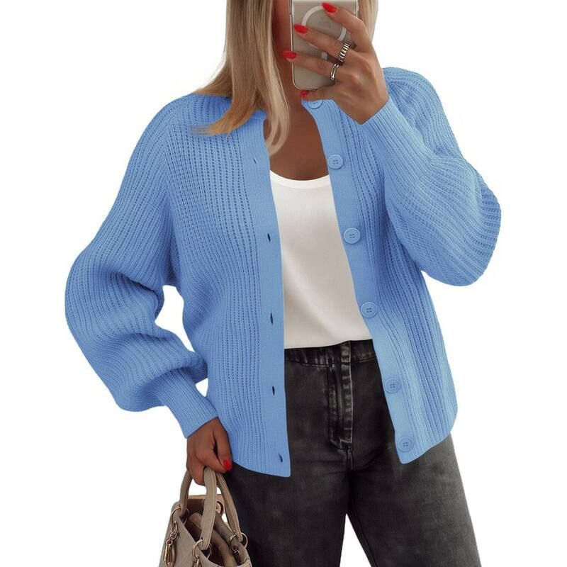 ジーグー レディース アウター ニット・セーター ボタンダウン クルーネック カーディガン ダウン Zeagoo Womens Long Sleeve Chunky Knit Crew Neck Bu