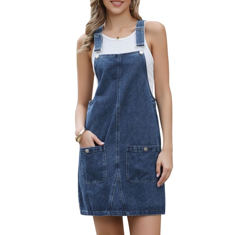 インスパイア シック レディース トップス ワンピース ロンパース ミニ オーバーオール ノースリーブ デニム INSPIRE CHIC Denim Overall Dress for Womens