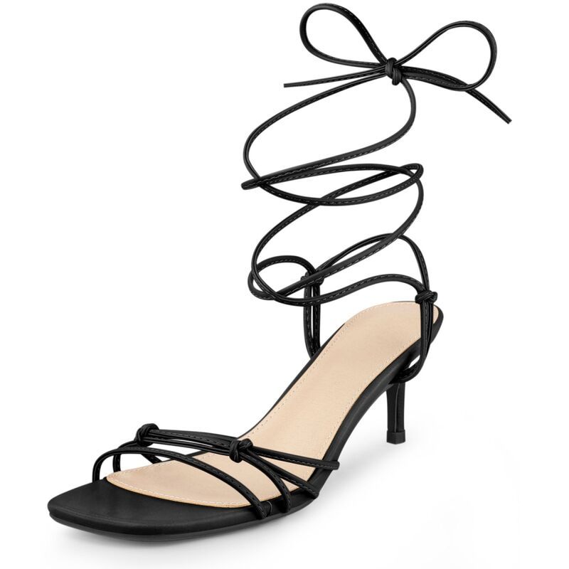 ブリスフルステップ レディース シューズ パンプス サンダル レース ヒール BLISSFUL STEP Strappy Kitten Heelace Up Square Toe Strappy He