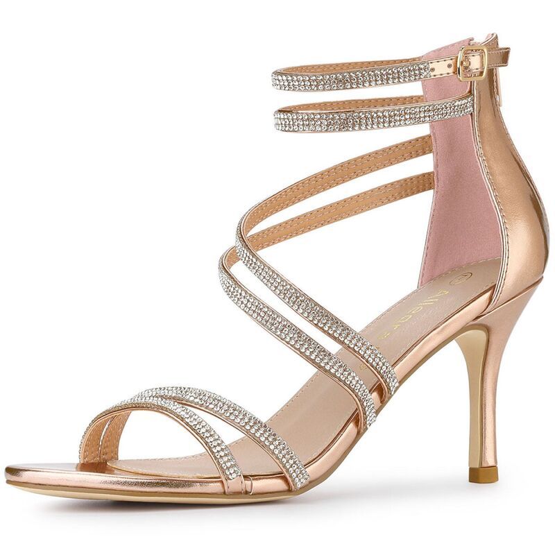 アレグラ ケー レディース シューズ パンプス サンダル アンクル ヒール ALLEGRA K Womens Ankle Strap Rhinestone Stiletto Heeled Sandal