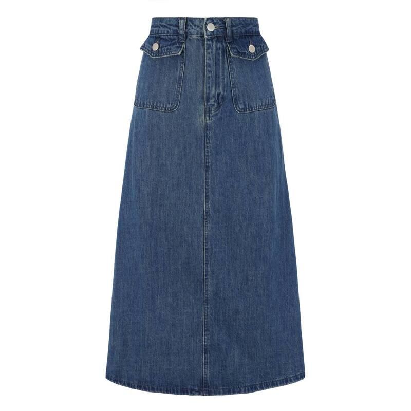 アレグラ ケー レディース ボトムスカート A ライン デニム ALLEGRA K Long Denim Skirt for Womens Casual High Waisted Flapocket