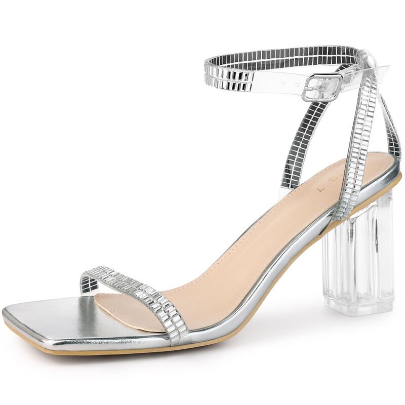 ブリスフルステップ レディース シューズ パンプス サンダル ヒール BLISSFUL STEP Square Toe Rhinestone Strap Clear Heel Block Heelsa