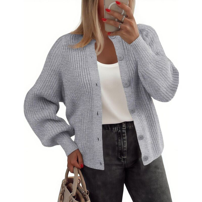 ジーグー レディース アウター ニット・セーター ボタンダウン クルーネック カーディガン ダウン Zeagoo Womens Long Sleeve Chunky Knit Crew Neck Bu