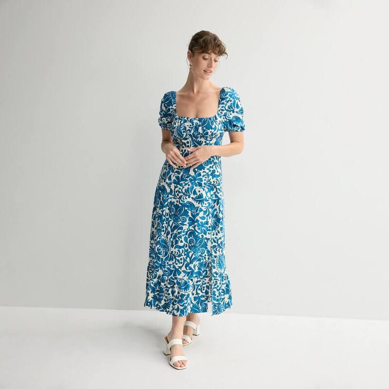 ロンドンタイムス レディース トップス ワンピース ギャザー ミディ シャーリング エンパイア Womens London Times Puff Sleeve Ruched Empire Smocke