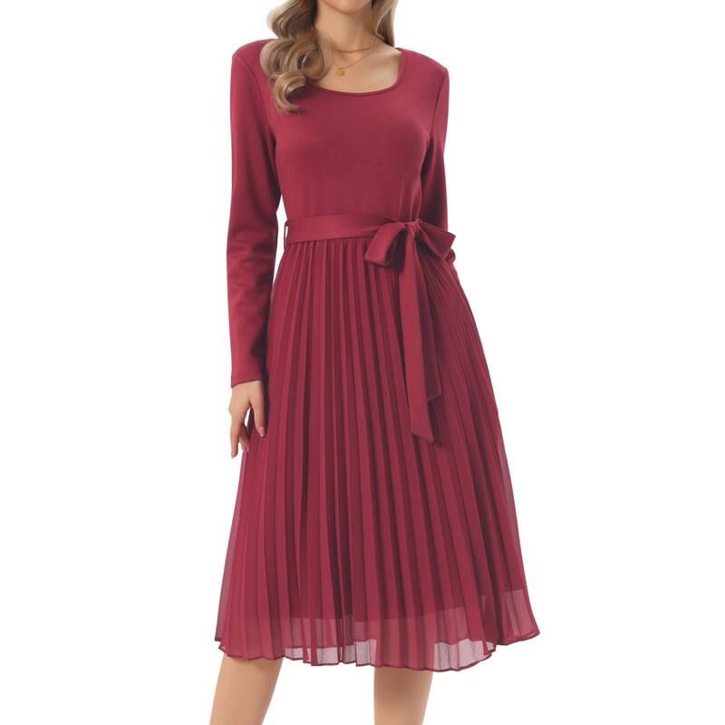 インスパイア シック レディース トップス ワンピース クルーネック A ライン プリーツ ミディ INSPIRE CHIC Womens Fallong Sleeve Dress Casual Cr