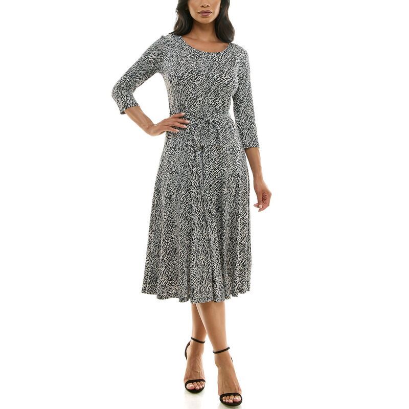 ニナレオナルド レディース トップス ワンピース ミディ Womens Nina Leonard Sylvia Midi Dress with Belt Black Off White オフホワイト