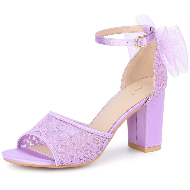 ブリスフルステップ レディース シューズ パンプス サンダル アンクル レース ヒール BLISSFUL STEP Lace Open Toe Bow Ankle Strap Block Heel S