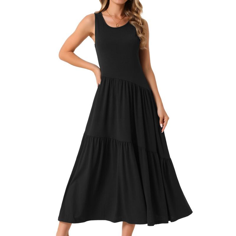 インスパイア シック レディース トップス ワンピース ティアード クルーネック A ライン マキシ INSPIRE CHIC Womensummer Dresses Crewneck Sundres