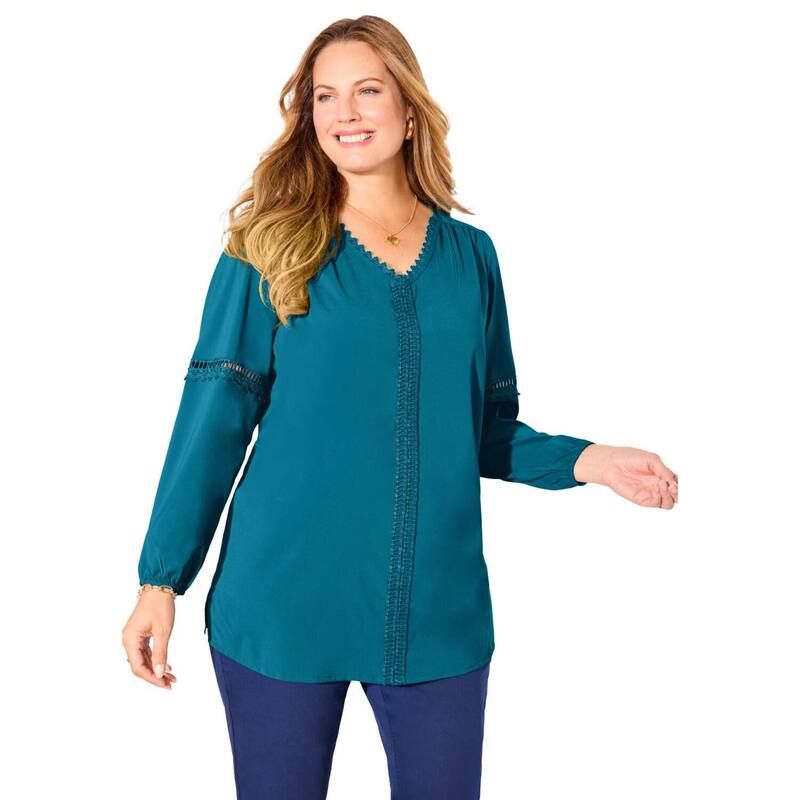キャサリンズ レディース トップス シャツ プラスサイズ プチ ブラウス Catherines Womens Plusize Petite Lattice Trim Peasant Blouse De