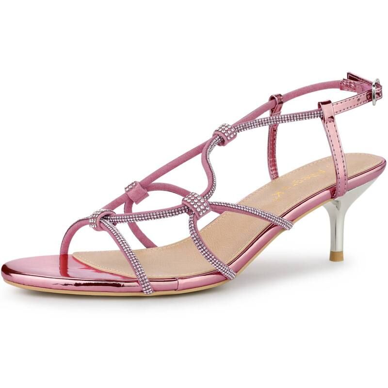 アレグラ ケー レディース シューズ パンプス サンダル ヒール ALLEGRA K Womens Rhinestone Strappy Slingbackitten Heel Sandals Pin