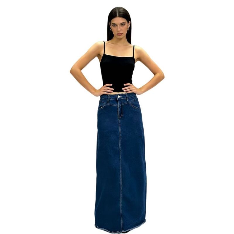 イエスファッション レディース ボトムスカート A ライン ハイウエスト マキシ Yesfashion Women Frayed Raw Hem High Waist ALine Long Maxi