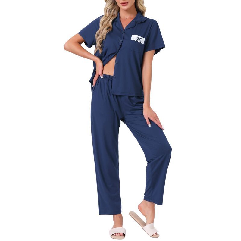 インスパイア シック レディース アンダーウェア ナイトウェア パンツ シャツ INSPIRE CHIC Womens Button Upajama Setshort Sleeve Shirt Lon