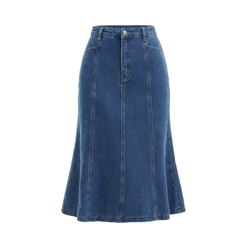 インスパイア シック レディース ボトムスカート A ライン ミディ デニム INSPIRE CHIC Womens Denim Skirt High Waisted ALine Fishtail C