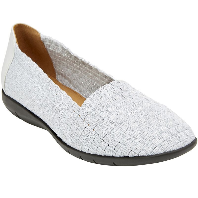 コンフォートビュー レディース シューズ サンダル Comfortviewomens The Bethany Stretch Woven Slip On Flat White Metallic ホワイ