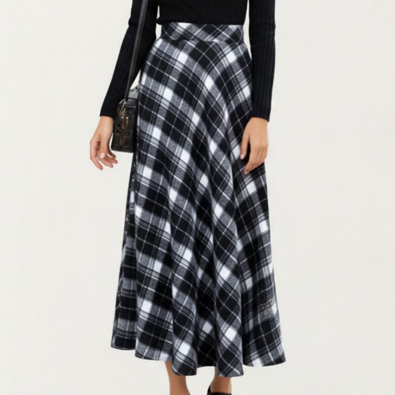 アンナカシ レディース ボトムスカート ドレープ マキシ AnnaKaci Women s Plaid Maxi Skirt with Soft Flowing Drape and Comfortab