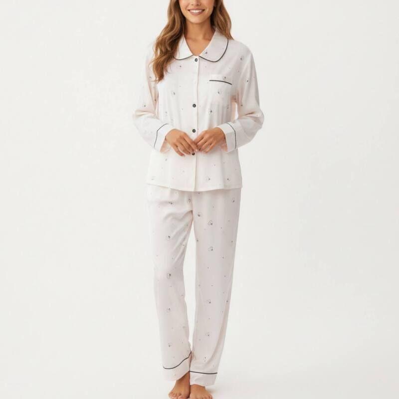 アンナカシ レディース アンダーウェア ナイトウェア プリント パンツ コントラスト AnnaKaci Womens 2Piece Set Printed Button Front Pajama To