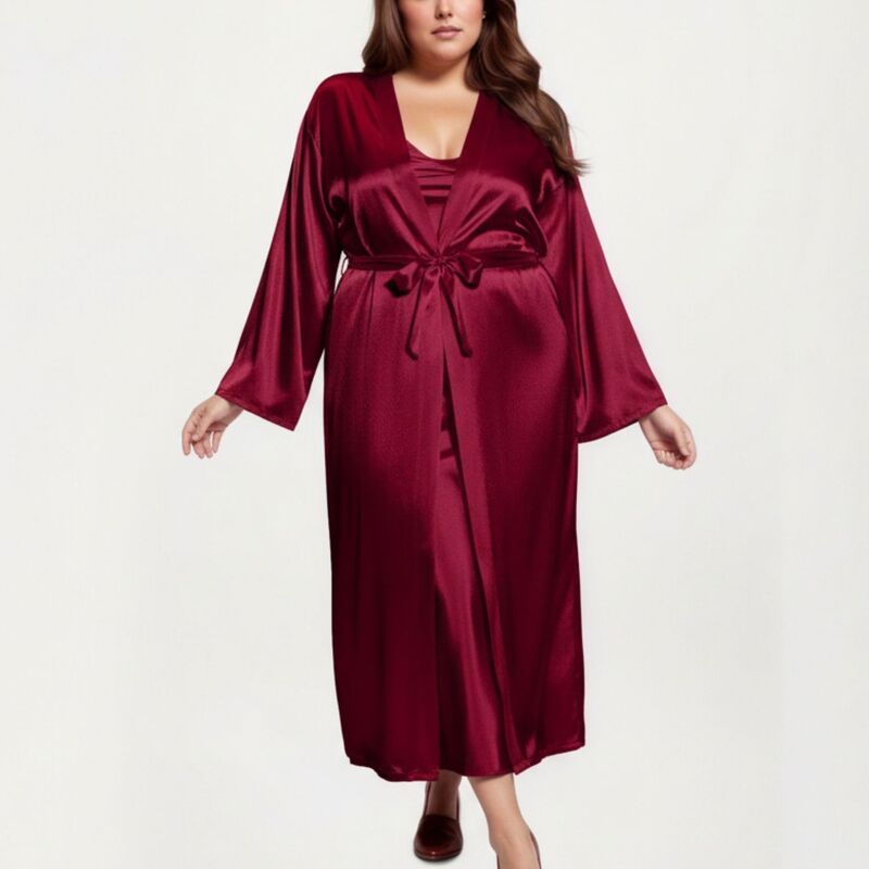 アンナカシ レディース アンダーウェア ナイトウェア プラスサイズ サテン AnnaKaci Womens PLusize Satin Robe and Slip Set with Smooth Dr