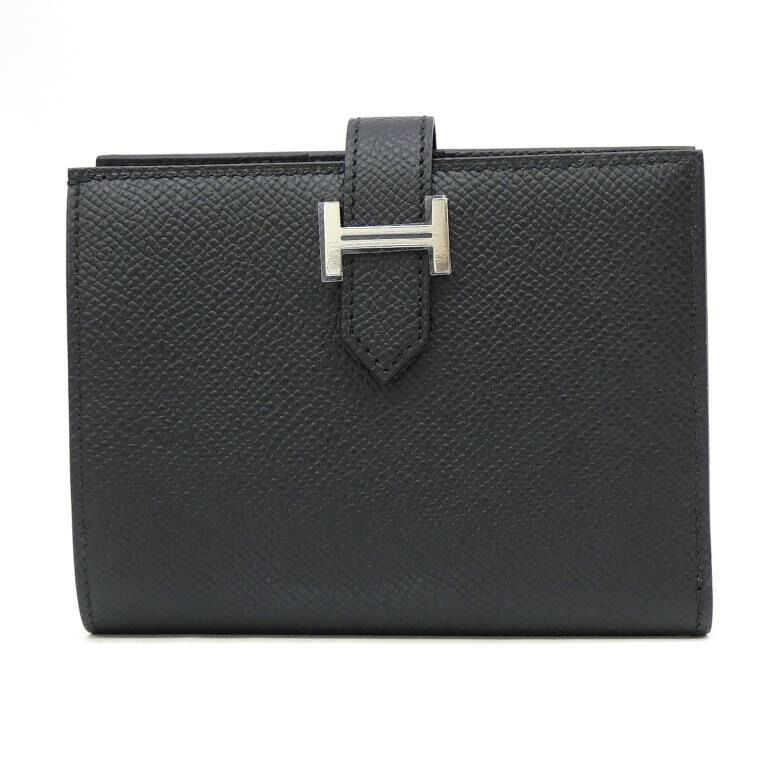 エルメス HERMES 二つ折り財布 ベアンコンパクト SV金具 K刻印 黒 エプソン