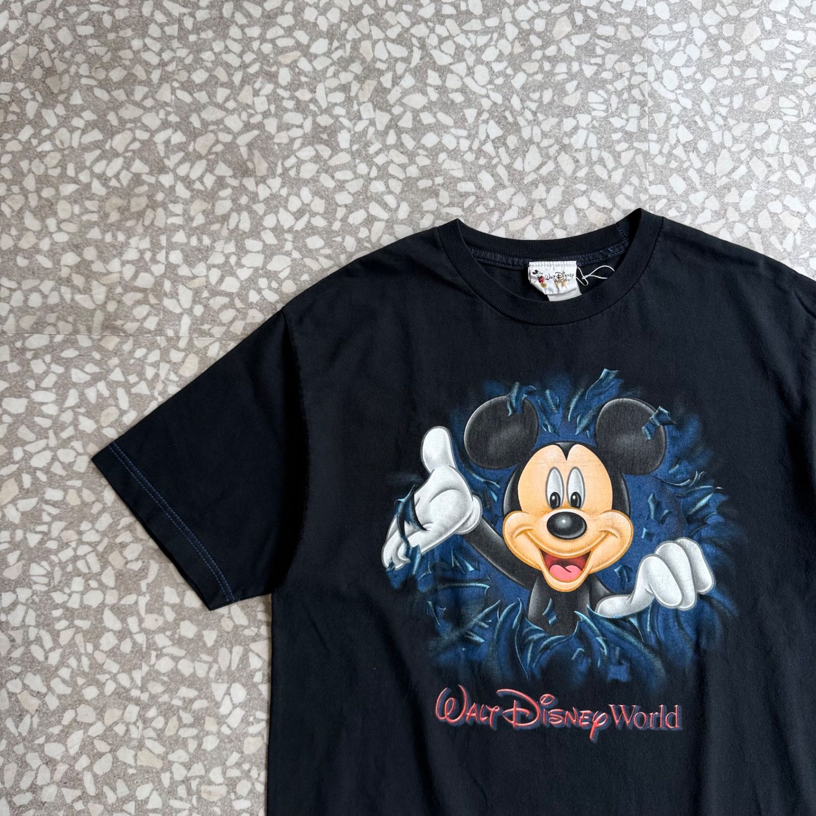 [ Archive アーカイブ Y2K ]Disney / 90’s 3D Mickey T-shirt size 実寸L相当 オールドディズニー　3Dミッキー　飛び出しミッキー　半袖Tシャツ 黒 ユニセックス　世界的キャラクターT