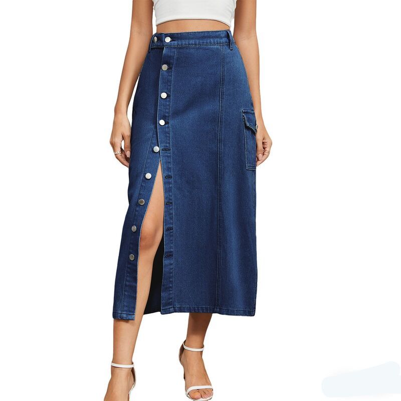 クリアフラワー レディース ボトムスカート サイドスリット ミディ デニム ClearFlower Womens Denimidi Skirt Button Front Cargo Pocket Sk