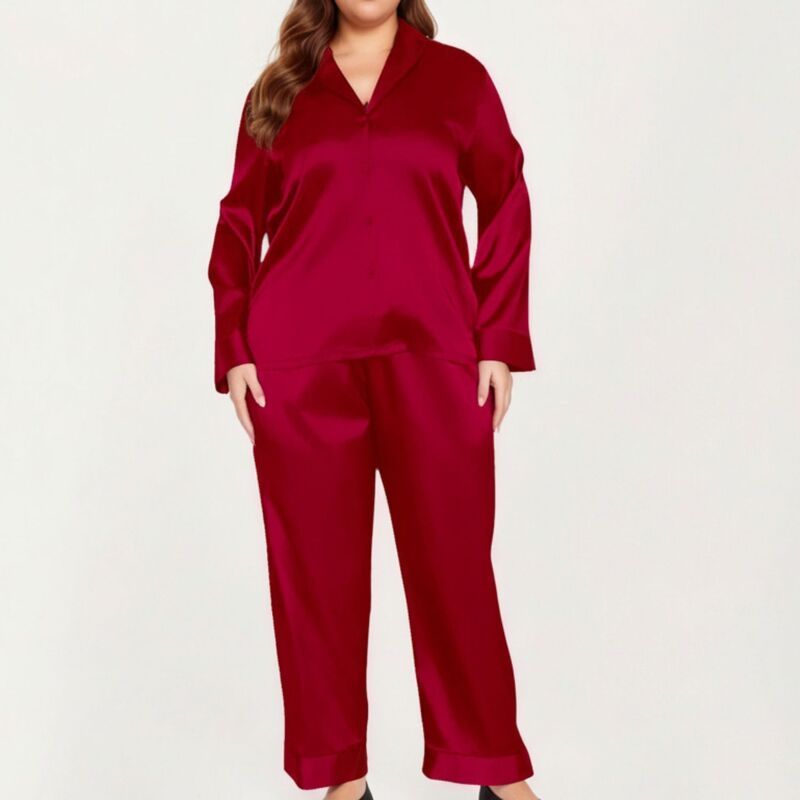 アンナカシ レディース アンダーウェア ナイトウェア プラスサイズ パンツ サテン AnnaKaci Womens PLusize 2Piece Satin Pajama Set with Relax