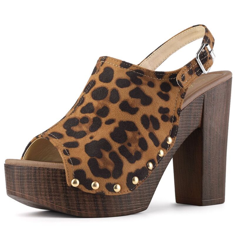 アレグラ ケー レディース シューズ サンダル プラットフォーム ヒール ALLEGRA K Womenslingback Platform Chunky Heel Sandals Leopard ア
