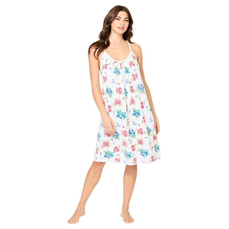 ドリームスアンドコー レディース アンダーウェア ナイトウェア プラスサイズ Dreams Co Plusize Breezy Eyelet Short Nightgown White Floral