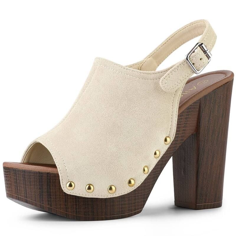 アレグラ ケー レディース シューズ サンダル プラットフォーム ヒール ALLEGRA K Womenslingback Platform Chunky Heel Sandals Beige ベージ