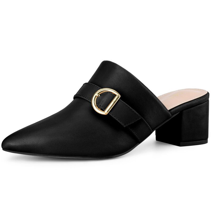 ブリスフルステップ レディース シューズ サンダル ヒール BLISSFUL STEPointed Toe Slip on Chunky Heel Mules for Women Black ブラック