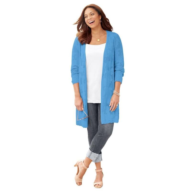 キャサリンズ レディース アウター ニット・セーター プラスサイズ カーディガン Catherines Womens Plusize Pointelle Cardigan Azure Blue ブルー